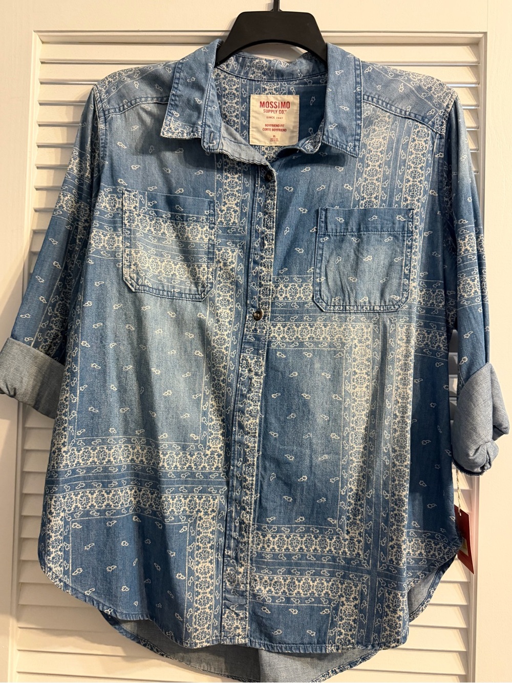 Mossimo Supply Co. -misses denim printed button down shirt. NWT. XL. $15